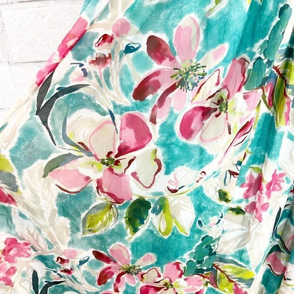 Torrid Colorful Floral Tea Length Chiffon Pleated Sharkbite Dress Women's 2X NEW - Picture 6 of 9